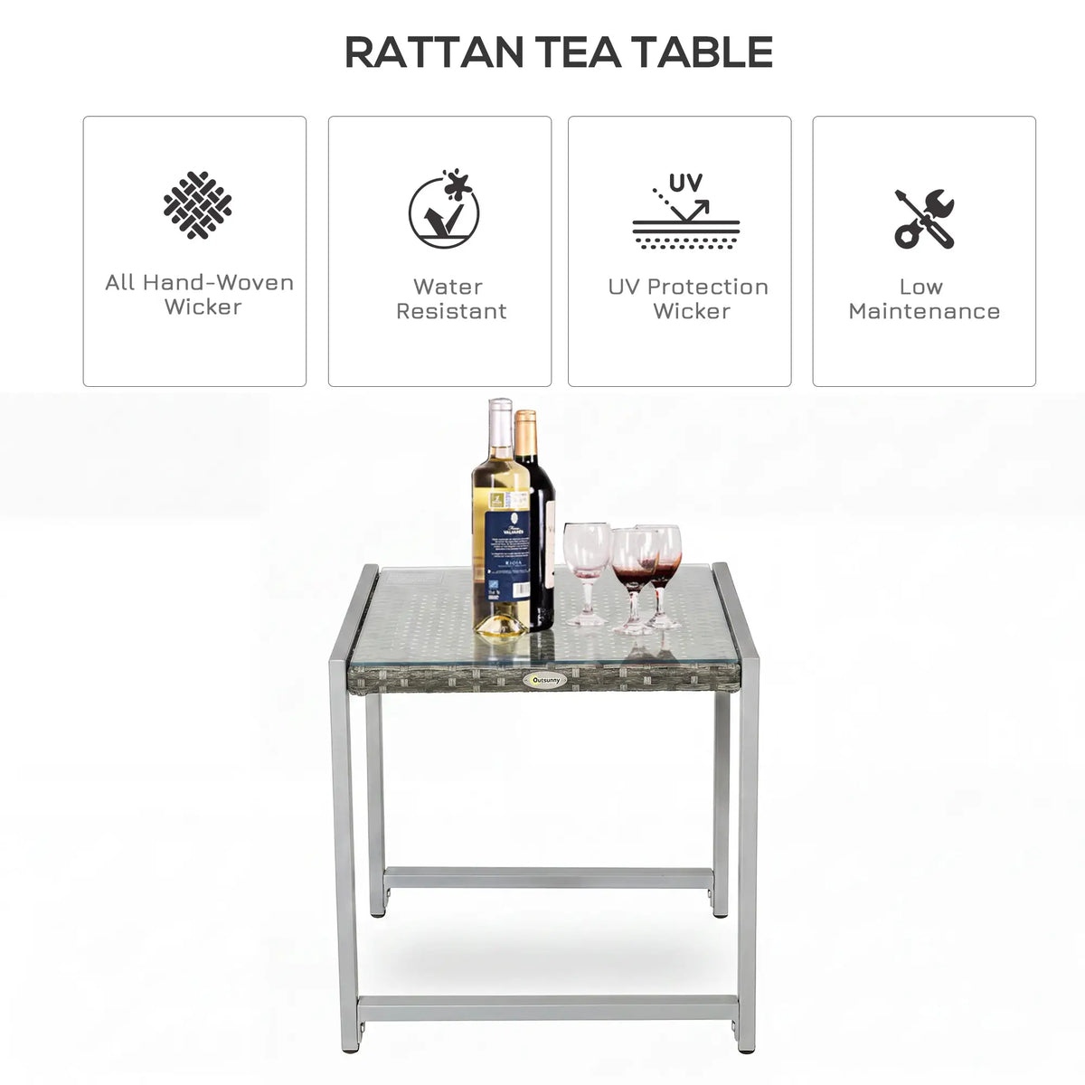 Gray Rattan Coffee Table, Glass Top Aluminum Frame Outdoor, Gray Patio Side Tables at Gallery Canada