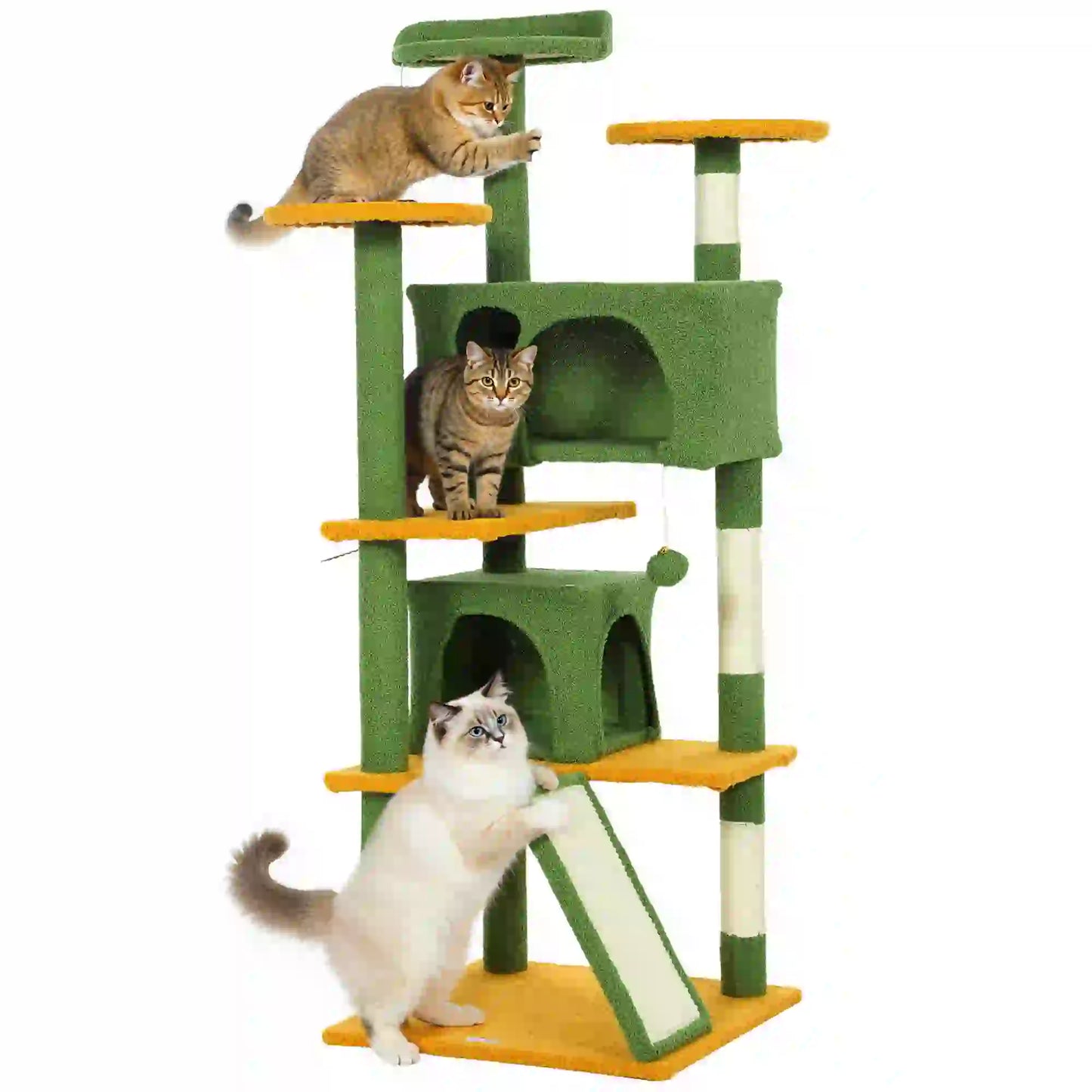 54" Cat Tree, Multi-Level Tower With Scratching Posts, Condos, Bed, Green Multi-Level Cat Towers at Gallery Canada