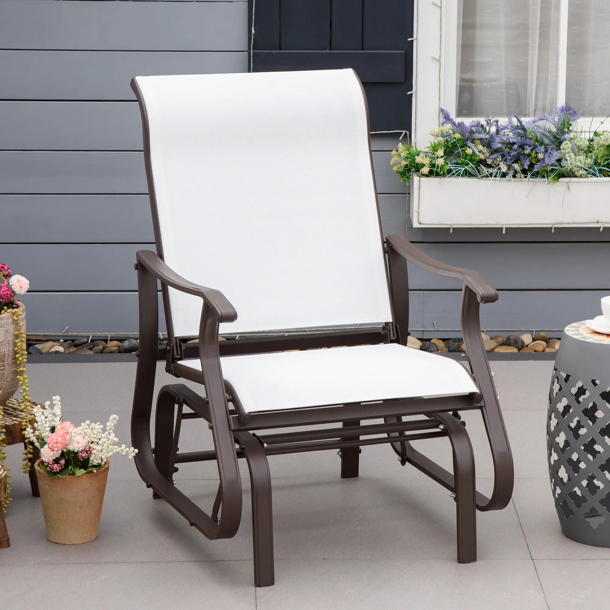 Outdoor Glider Chair, Steel Frame, Mesh Fabric, Cream White Outdoor Gliders at Gallery Canada