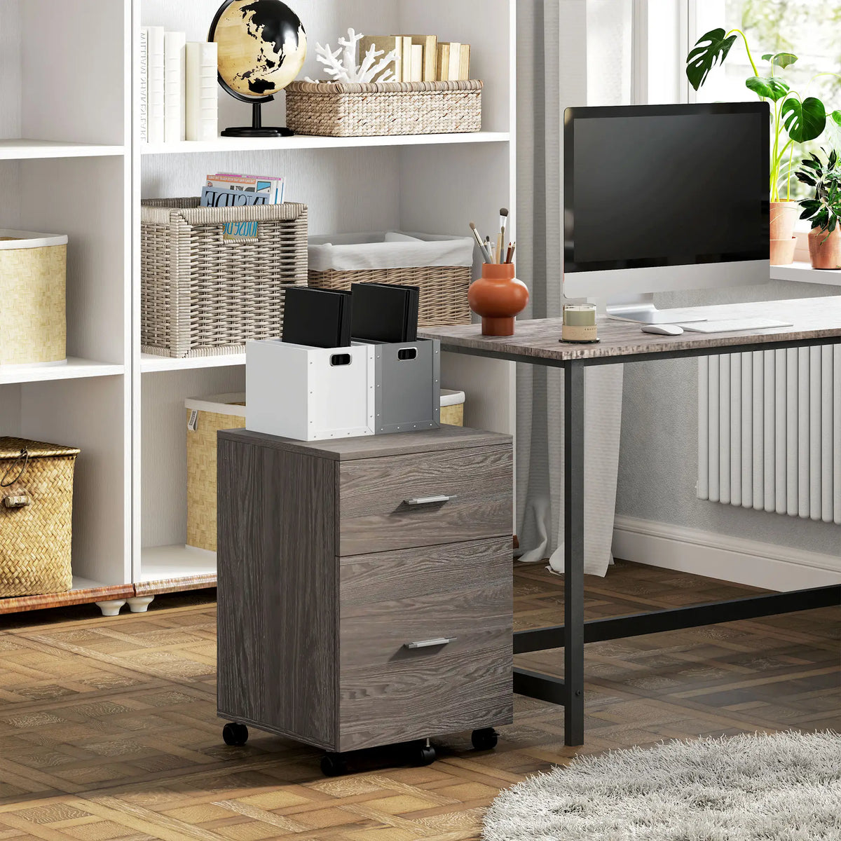 Mobile Vertical File Cabinet, 2 Drawers with Wheels, Letter or A4, Grey Office Cabinets & Cupboards at Gallery Canada