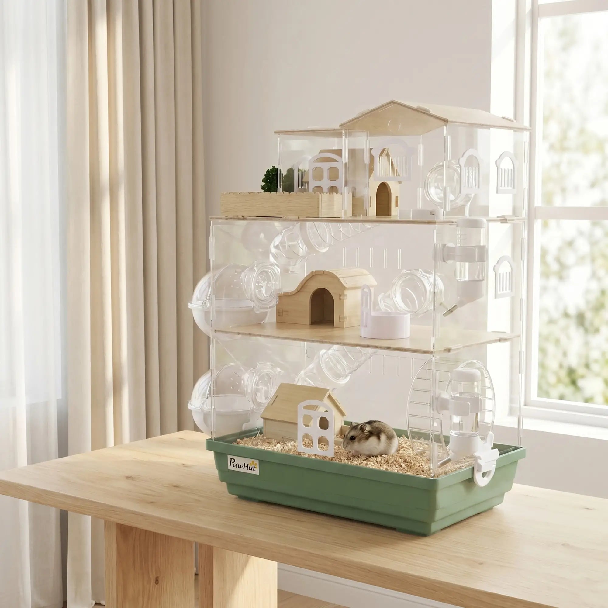 Large Hamster Cage, 3 Tiers Acrylic Hamster Habitat with Water Bottles, Running Wheel for Pet Mice, Dwarf Hamster Hamster Cages at Gallery Canada