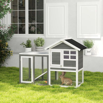 48" Weatherproof Wooden Rabbit Hutch, Slant Roof, Screened Run, Grey Rabbit Hutch at Gallery Canada