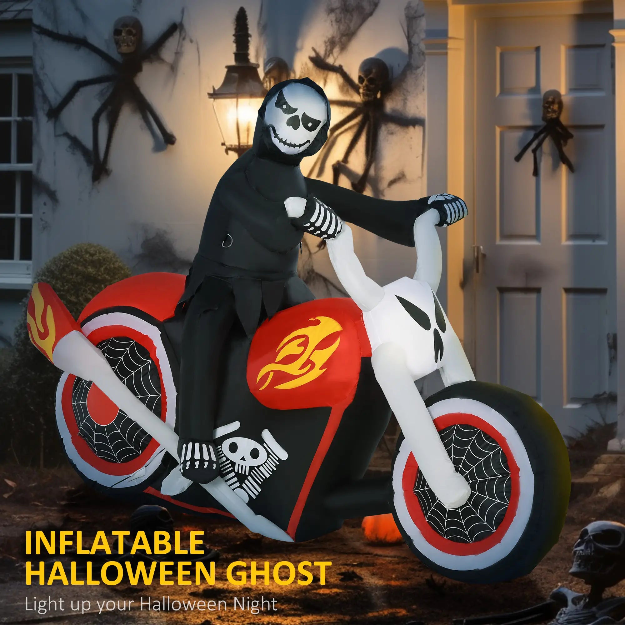 6' Halloween Grim Reaper Flaming Motorcycle LED Inflatable, Outdoor Decor Halloween Decorations at Gallery Canada