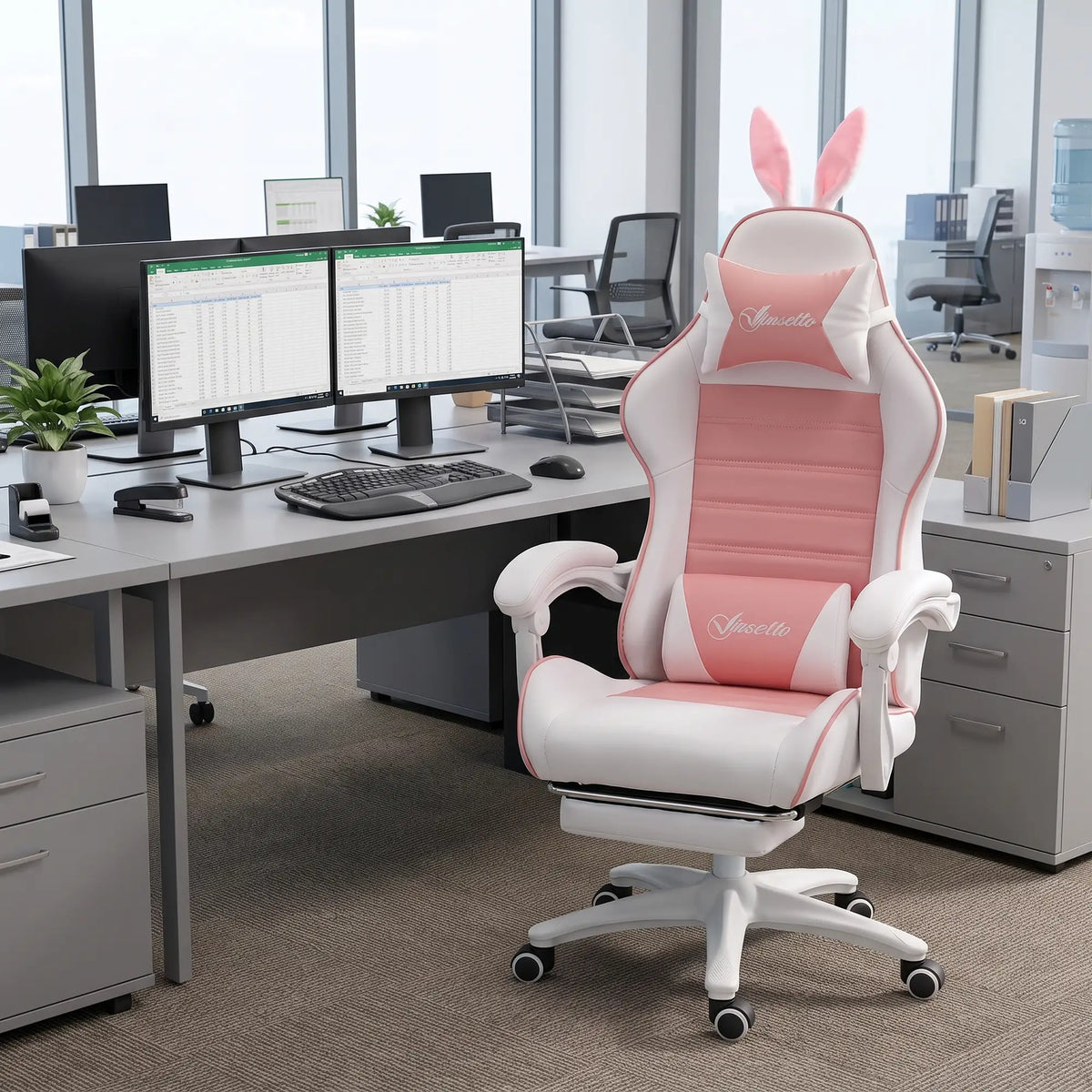 Racing Gamer Chair, PU Leather with Footrest, Headrest, Lumbar Support, Pink Video Game Chairs at Gallery Canada