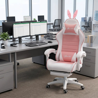 Racing Gamer Chair, PU Leather with Footrest, Headrest, Lumbar Support, Pink Video Game Chairs at Gallery Canada