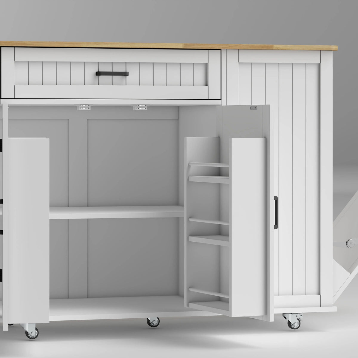 Portable Kitchen Island Cart, Rubber Wood Drop Leaf, Trash Storage, White Kitchen Islands & Kitchen Carts at Gallery Canada