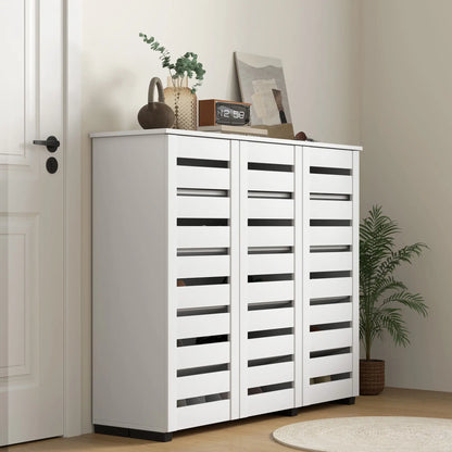 Narrow Shoe Cabinet, Slatted Doors, Adjustable Shelves, 20 Pairs, White Shoe Storage Cabinets & Racks at Gallery Canada