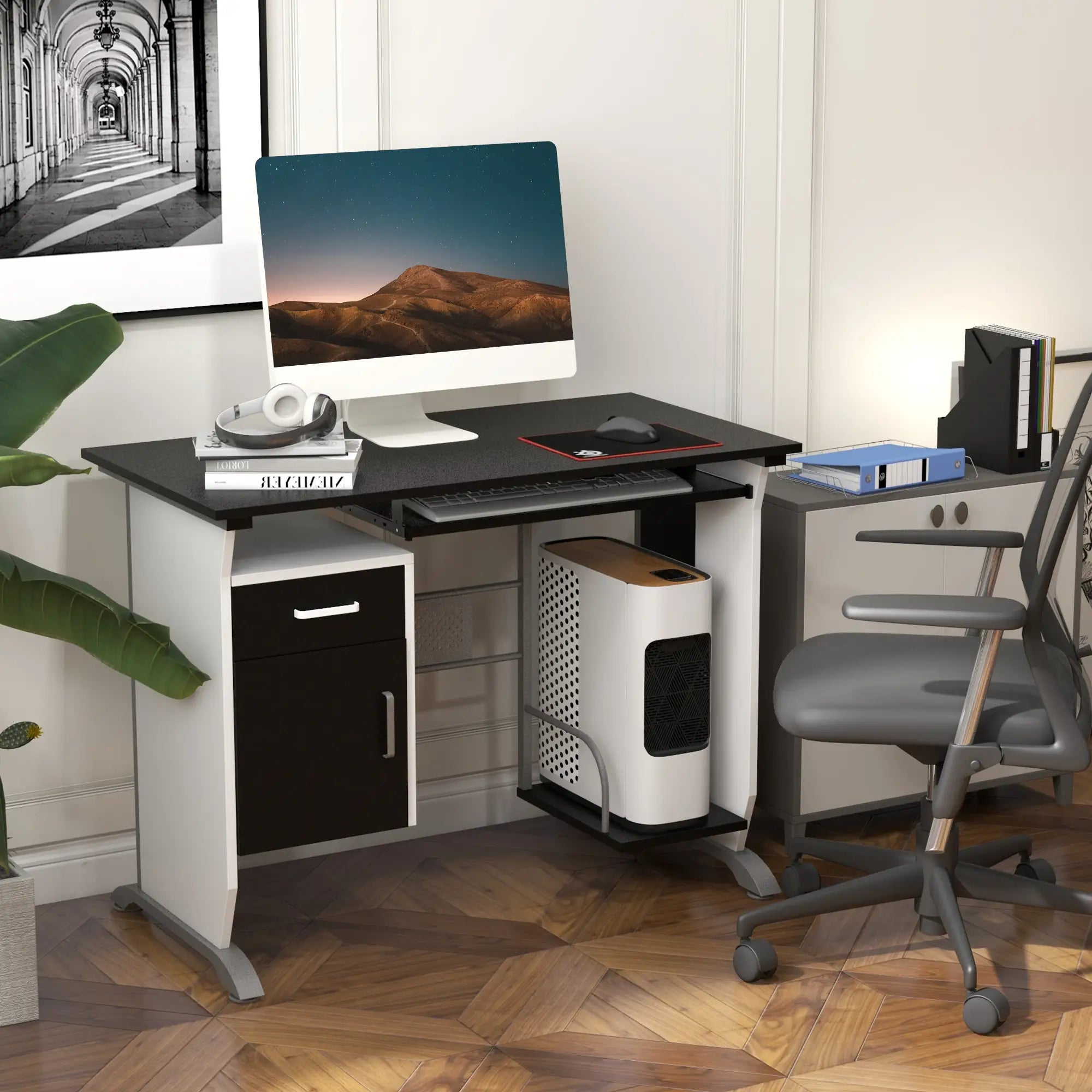 Computer Desk With Keyboard Tray, CPU Stand, Black and White Computer Desks at Gallery Canada