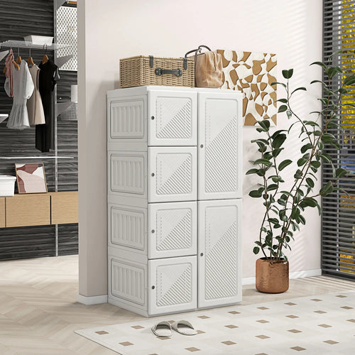 Portable Wardrobe, Foldable Clothes Organizer, 5 Compartments, Hanging Rod, White