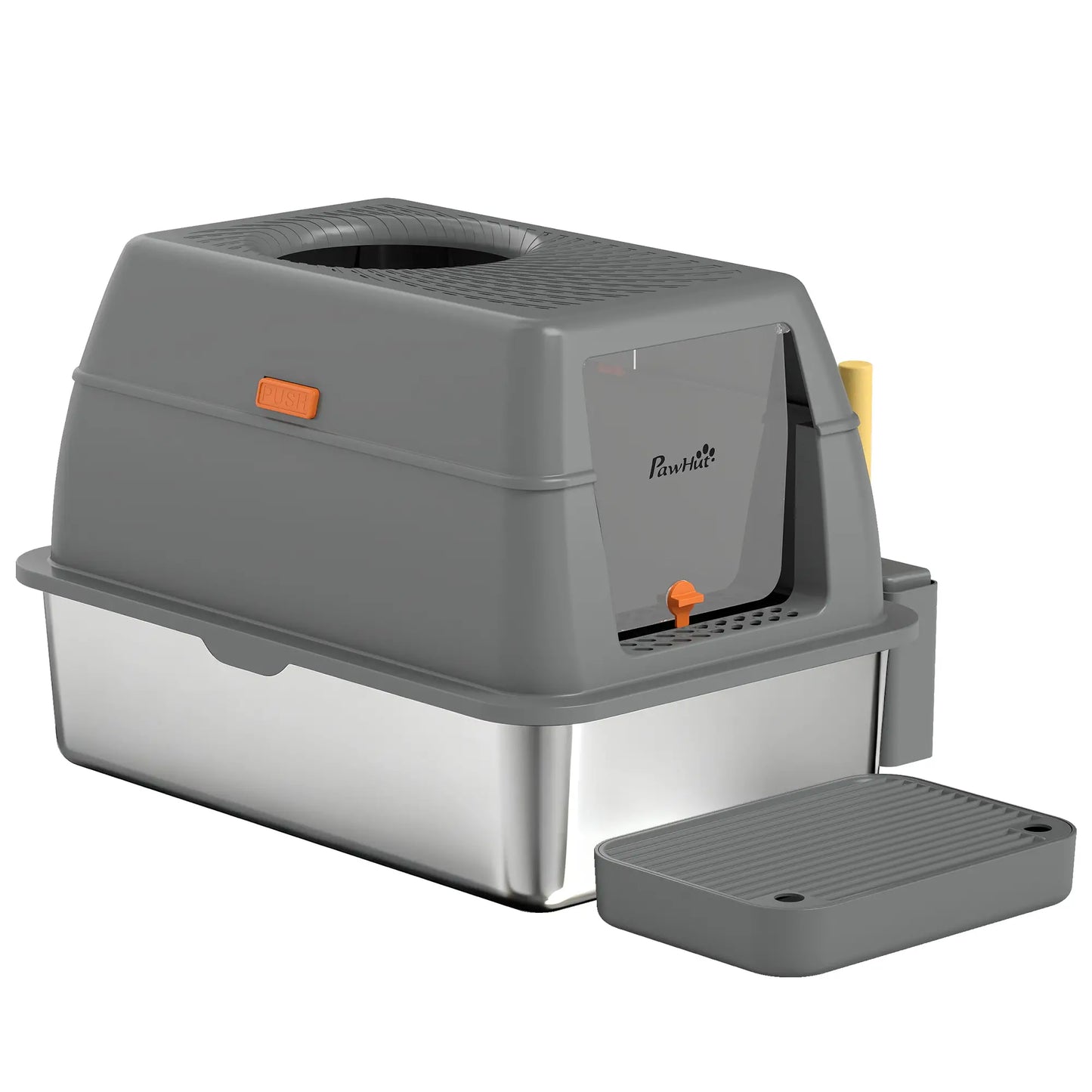 XL Stainless Steel Cat Litter Box, 80L with Front Top Entry, Trapping Step, Scoop, for Large Cats Cat Litter Box Enclosures Dark Grey at Gallery Canada