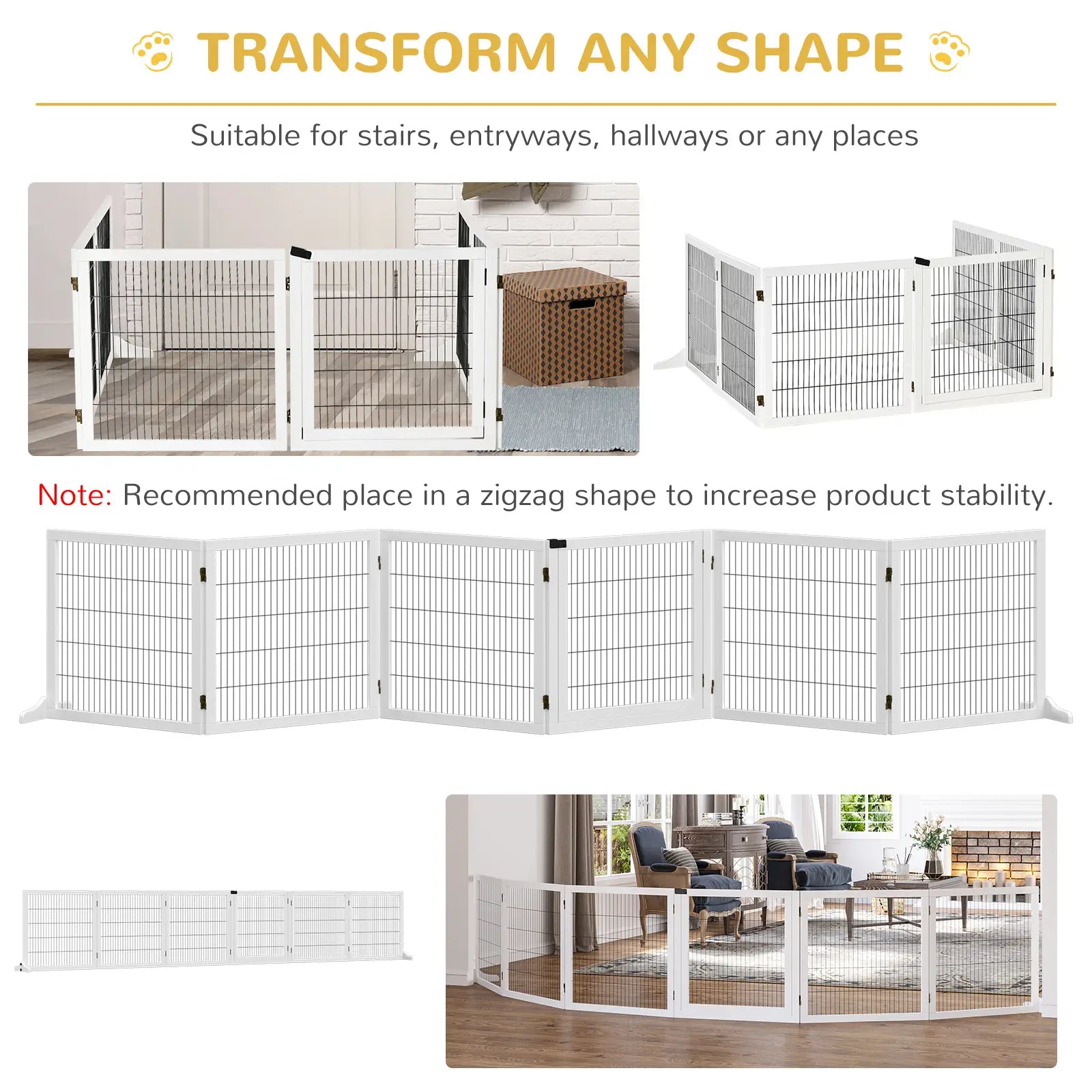 Wooden Freestanding Pet Gate, 2 Support Feet, White Houses, Kennels & Pens at Gallery Canada