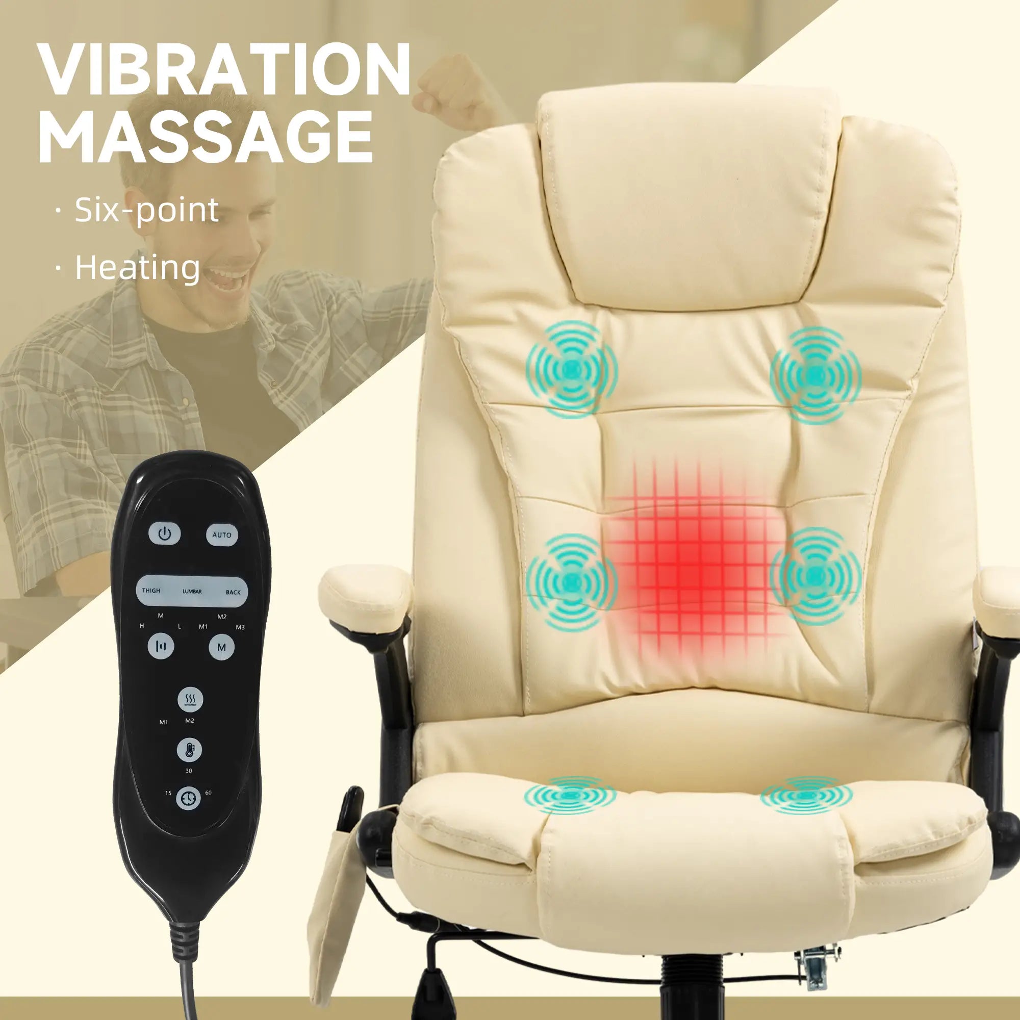 Adjustable Heated Massage Swivel Office Chair, High Back Leather, Beige Massage Chairs at Gallery Canada