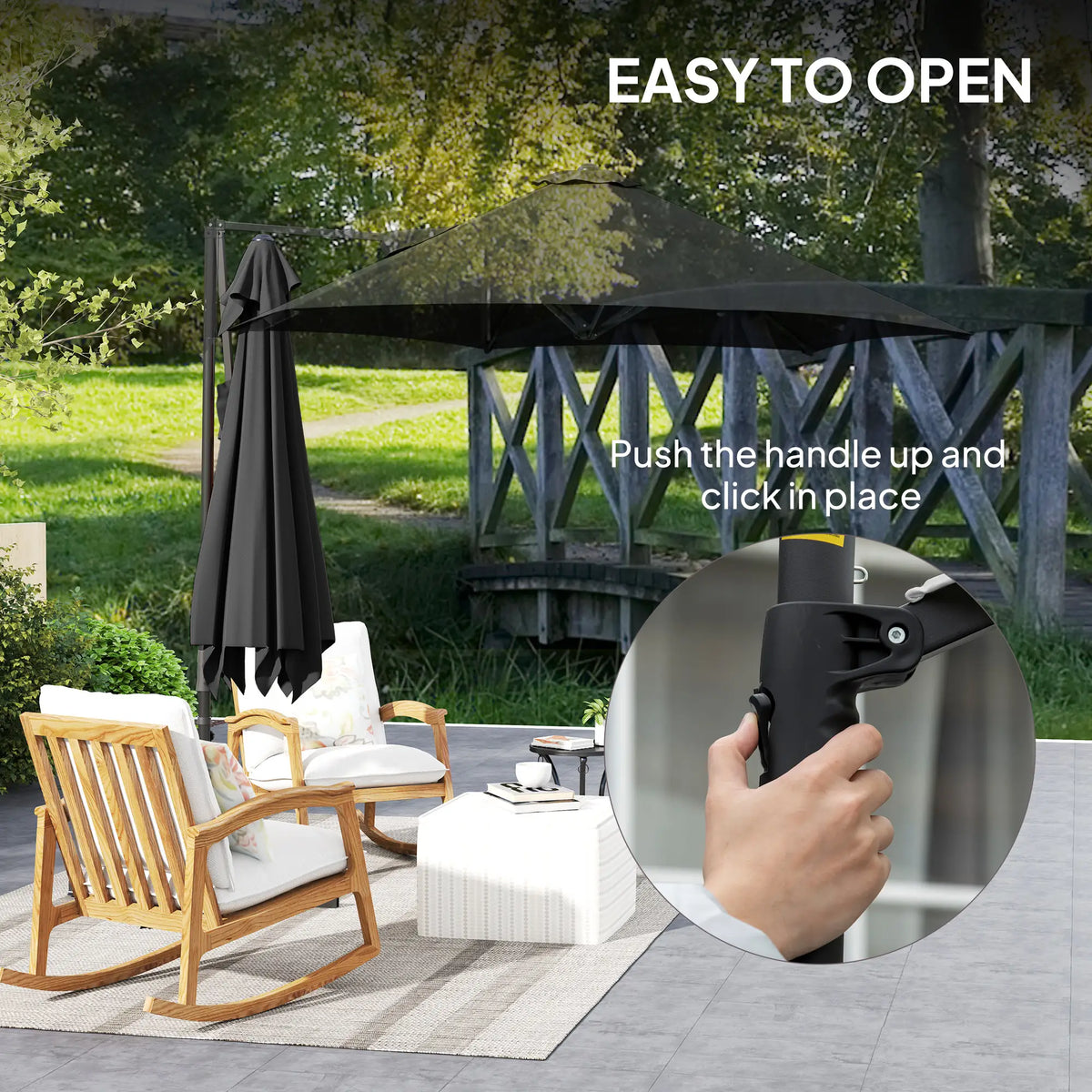 8.5FT Offset Patio Umbrella, 360° Rotation, Φ100.8" x 96.5"H, Black Offset Cantilever Umbrellas at Gallery Canada