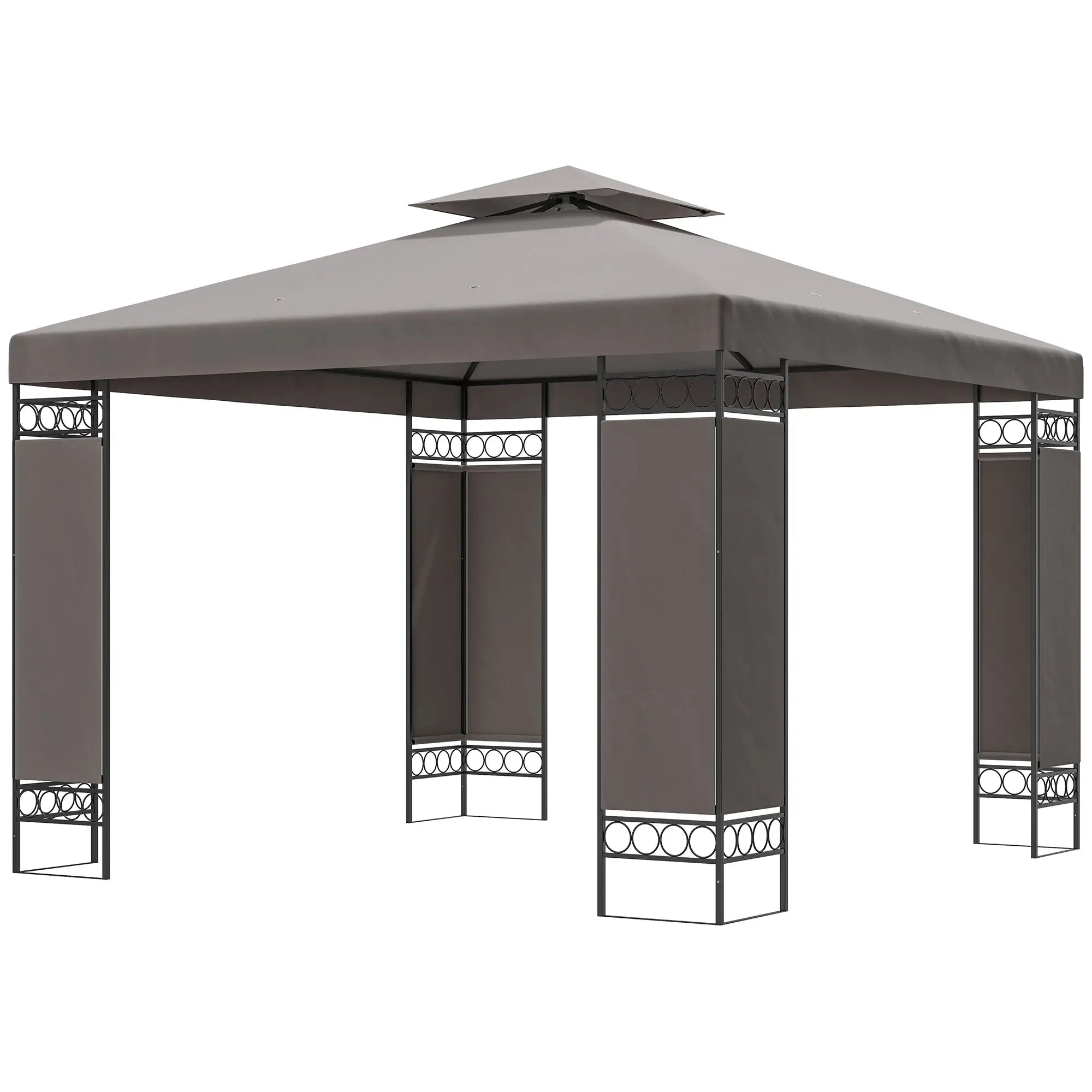 10 x 10 FT Canopy Gazebo, Double Roof, Screen Panels, Metal Frame, Khaki Gazebos Khaki at Gallery Canada