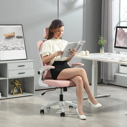 Mesh Office Chair, High Back with Headrest, Lumbar Support, Adjustable Height, Pink Executive & Manager Chairs at Gallery Canada