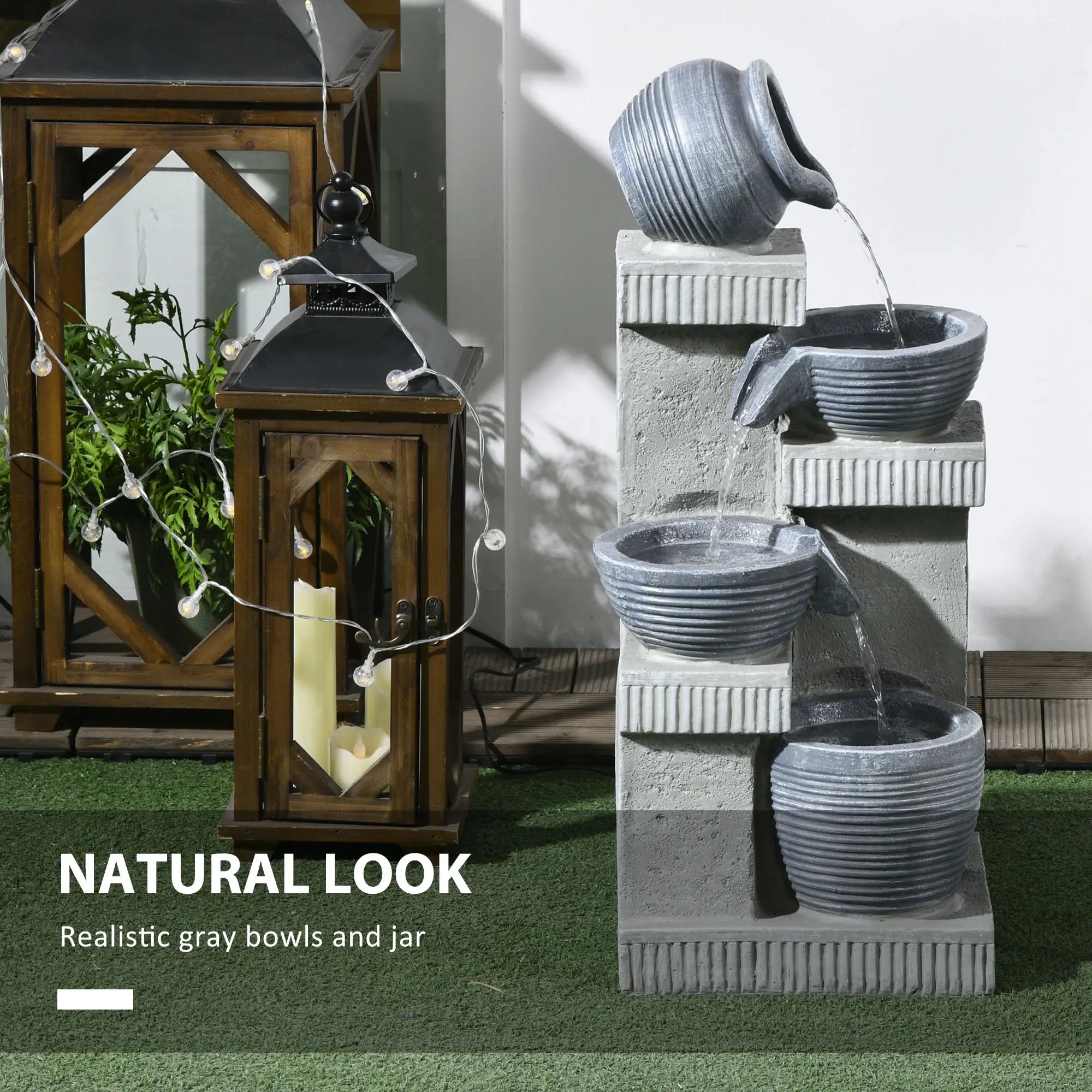 4-Tier Outdoor Jar Water Fountain, LED Lights, Adjustable Flow, 26.4-inch Water Fountains at Gallery Canada