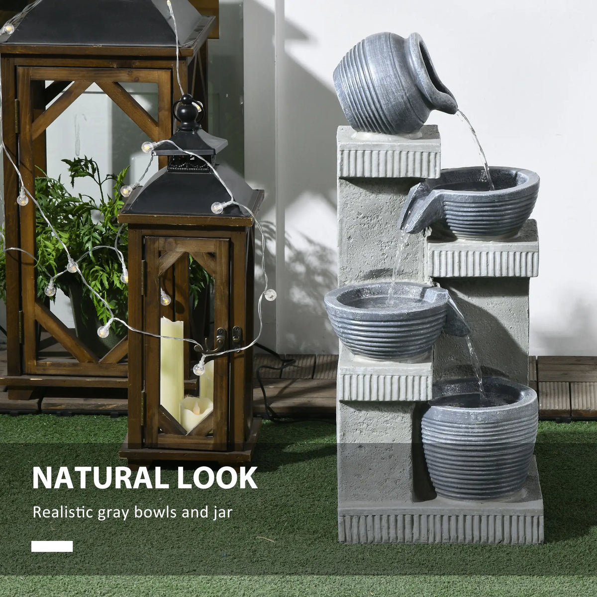 4-Tier Outdoor Jar Water Fountain, LED Lights, Adjustable Flow, 26.4-inch Water Fountains at Gallery Canada