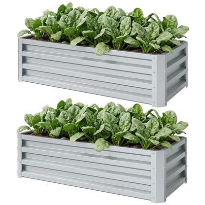 Galvanized Raised Garden Beds, Outdoor Planter Box, Set of 2, Silver Galvanized Planter Boxes Silver at Gallery Canada