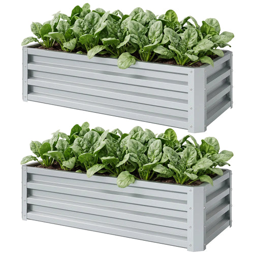 Galvanized Raised Garden Beds, Outdoor Planter Box, Set of 2, Silver