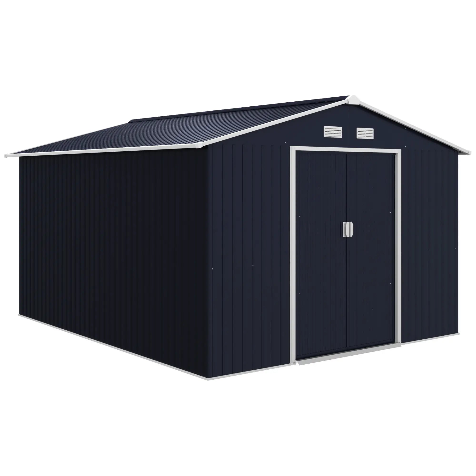 11' x 9' Metal Storage Shed, Garden Tool House, Double Sliding Doors, 4 Air Vents, Dark Grey Sheds at Gallery Canada