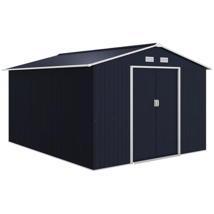 11' x 9' Metal Storage Shed, Garden Tool House, Double Sliding Doors, 4 Air Vents, Dark Grey Sheds at Gallery Canada