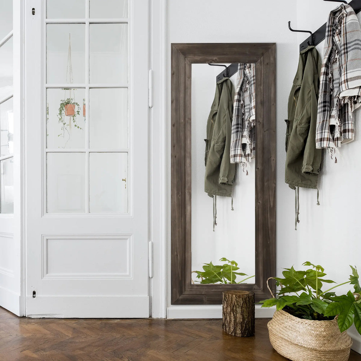 59" Farmhouse Full Length Mirror, Wall Mount Leaner, Dark Brown, Dark Brown Wall Mirrors at Gallery Canada