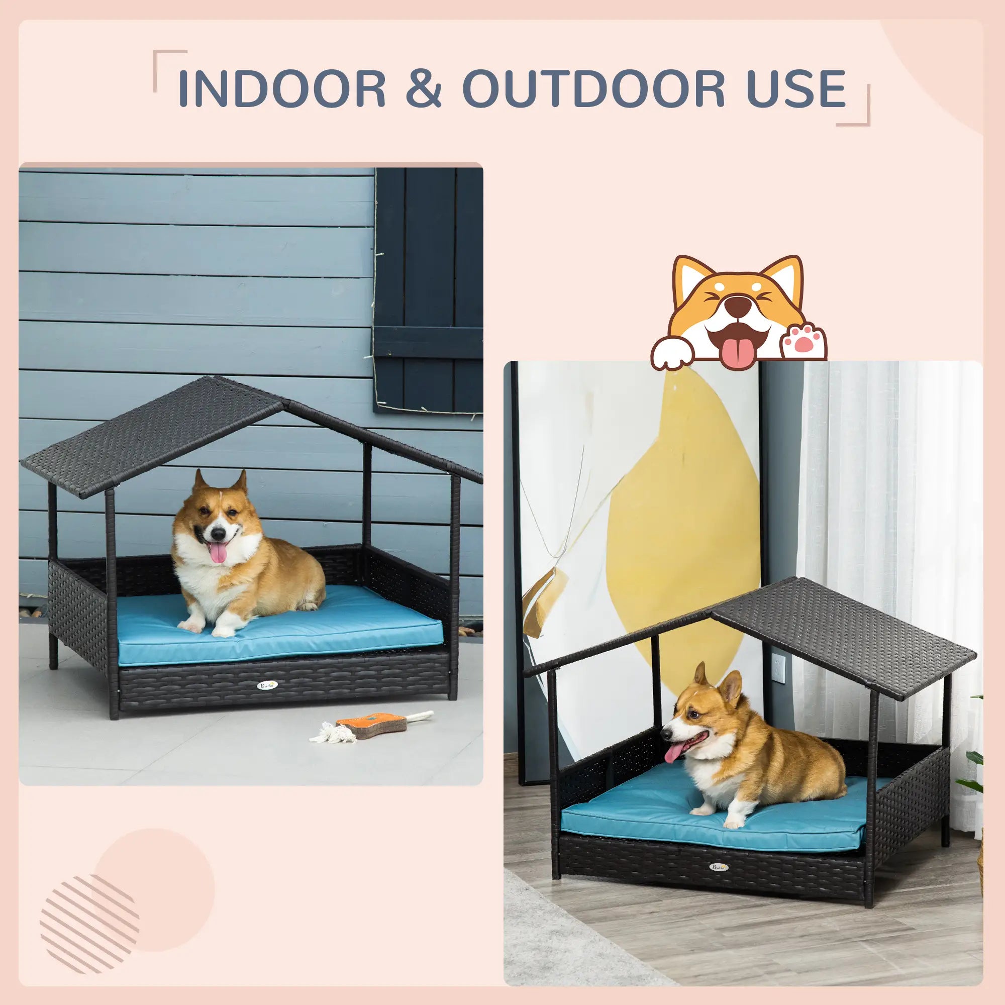 Wicker Pet House Dog Bed, Indoor Outdoor Rattan Furniture with Cushion Houses, Kennels & Pens at Gallery Canada