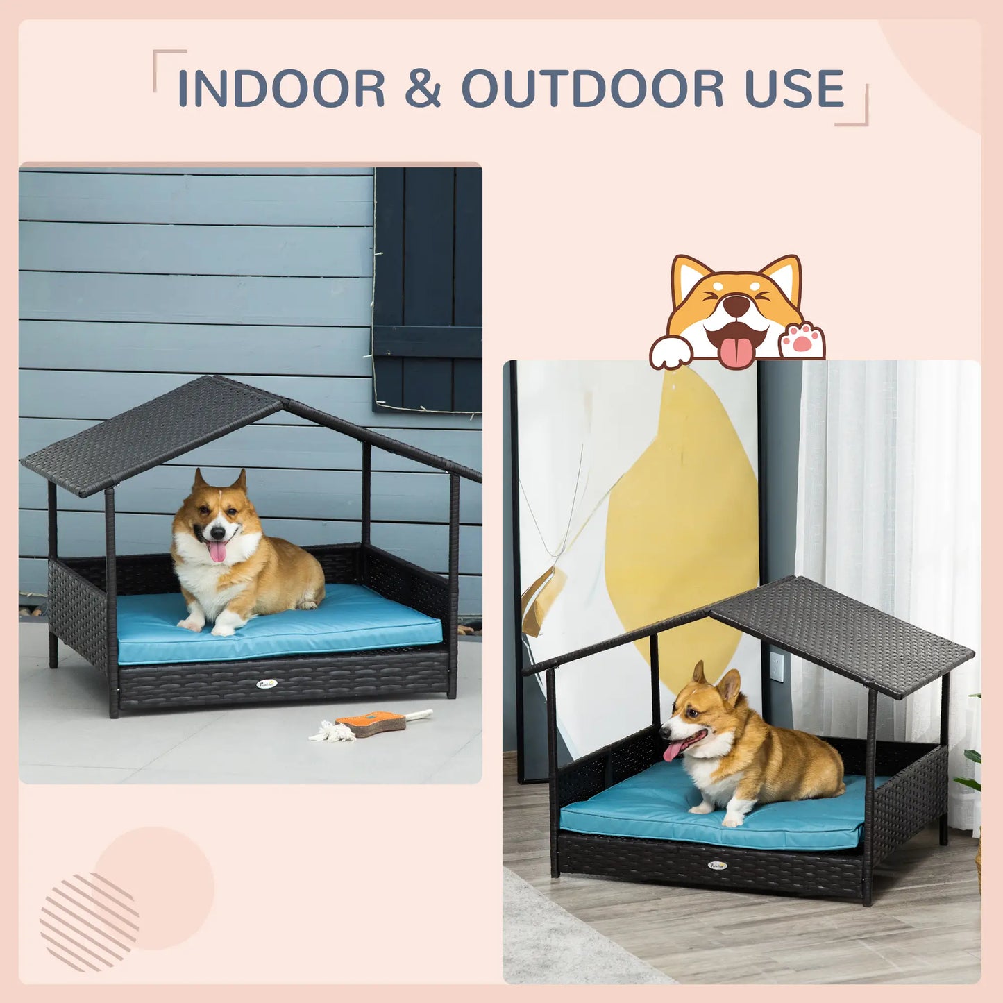 Wicker Pet House Dog Bed, Indoor Outdoor Rattan Furniture with Cushion Houses, Kennels & Pens at Gallery Canada