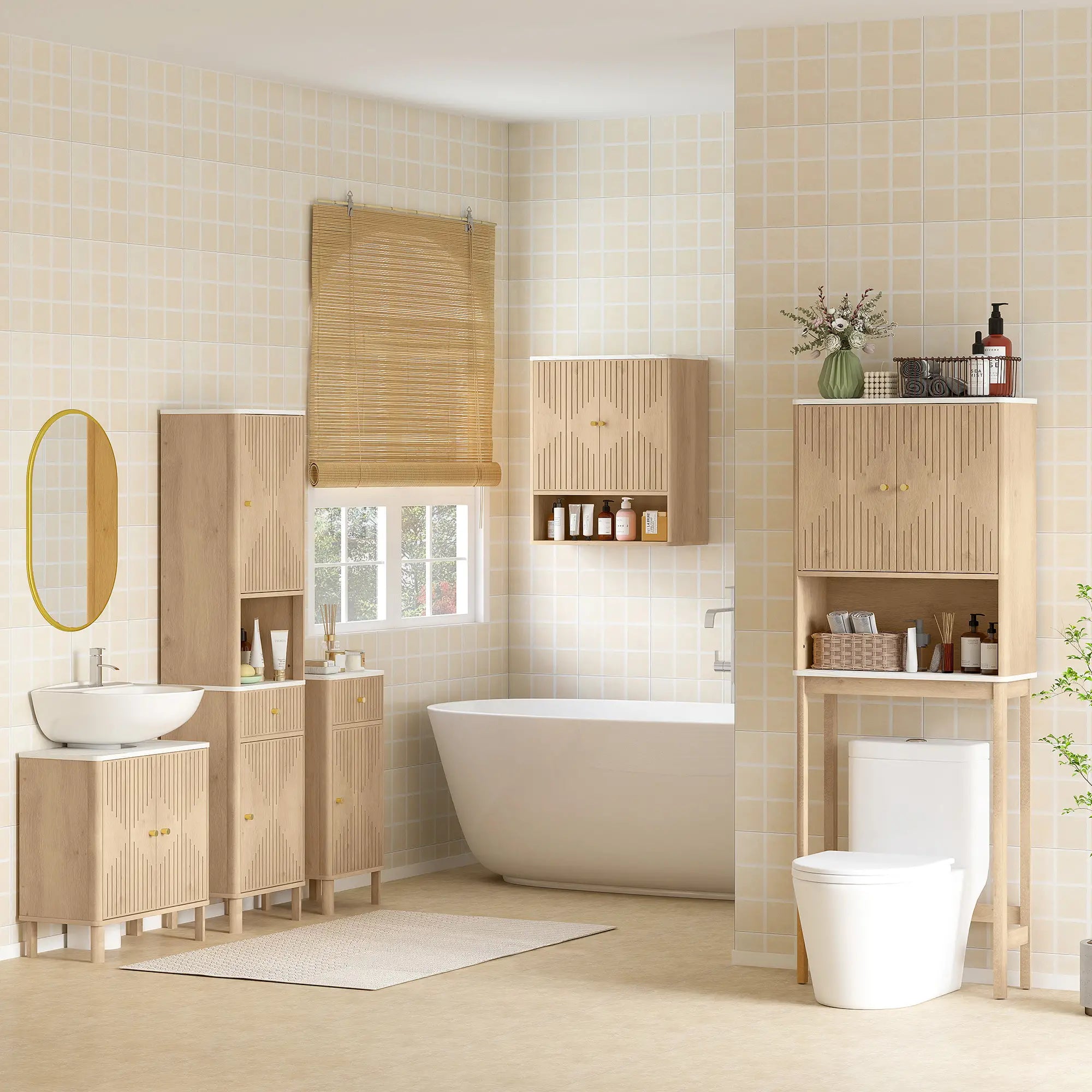 66 in Tall Bathroom Cabinet With Drawer, Oak Freestanding Bathroom Cabinets at Gallery Canada