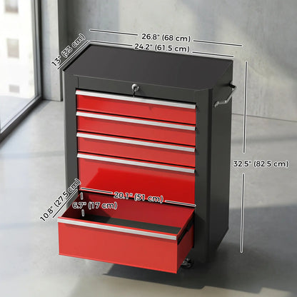 5-Drawer Rolling Tool Chest, Lockable Tool Cabinet, 4 Wheels, Black, Red Tool Organizers at Gallery Canada