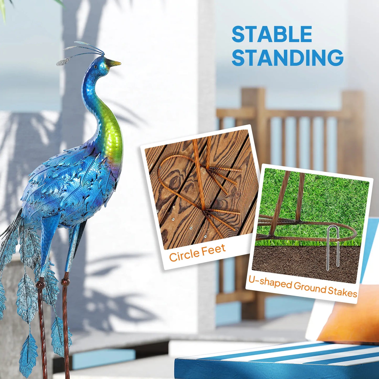 Peacock Garden Statue, 32.7" Navy Blue, Lawn Ornament Bird Statue With Stakes, Navy Blue Garden Decor at Gallery Canada
