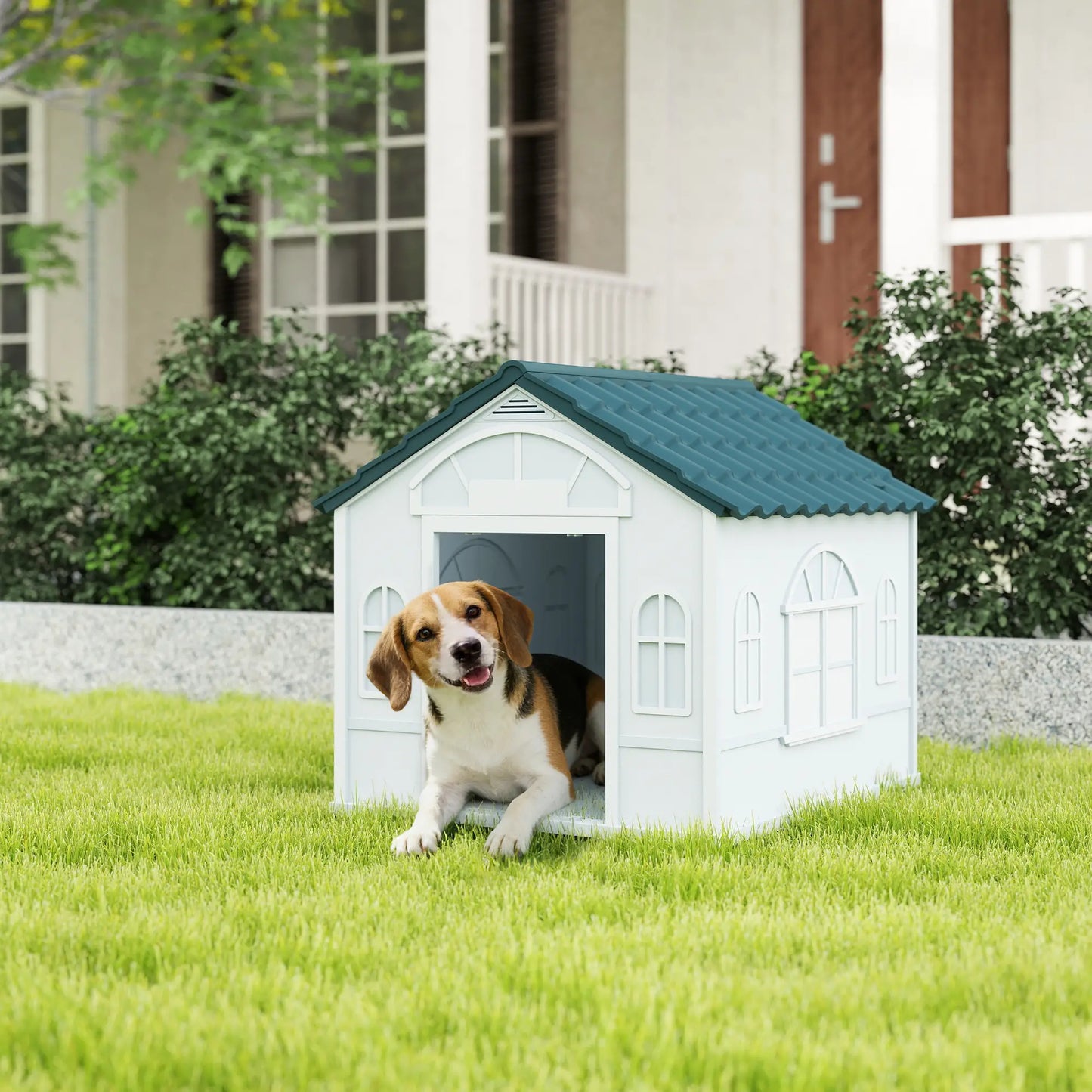 26" Plastic Dog House, Outdoor with Air Vents, Small Medium Dogs, Blue Houses, Kennels & Pens at Gallery Canada