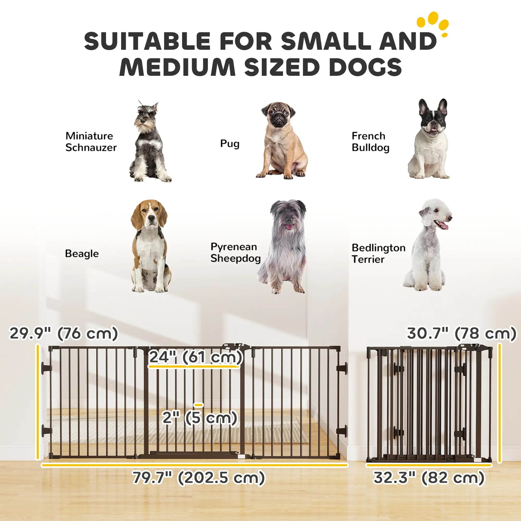 Foldable Dog Gate with Door, 3 Panel Metal Pet Gate, Black Pet Gates at Gallery Canada