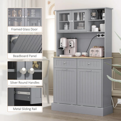 Kitchen Cabinet with Charging Station, 2 Tilt Out Cabinets, Microwave Stand, Grey Kitchen Pantry Cabinets at Gallery Canada