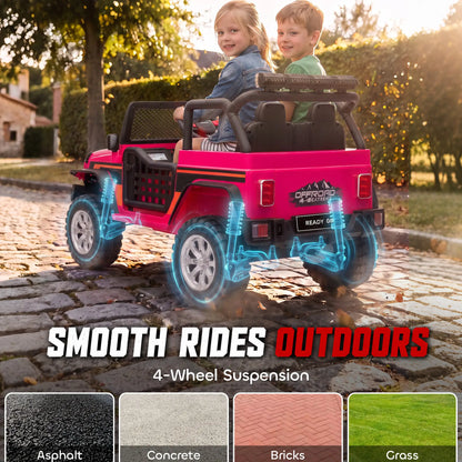 12V 2-Seater Ride on Truck Car, Remote, Suspension, USB, Horn, Pink Electric Toy Cars at Gallery Canada
