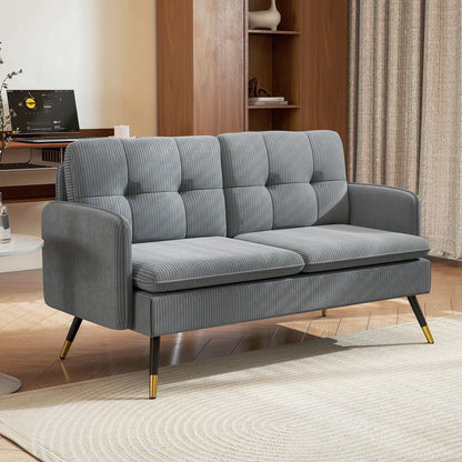 55" Loveseat Sofa, Corduroy, Steel Legs, Button Tufting, Dark Grey 2-Seater Sofas at Gallery Canada