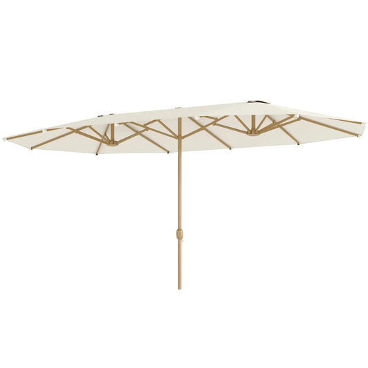 Double Garden Parasol, 179.1"W x 104.3"D, Crank, Steel Ribs, UV30+, Beige