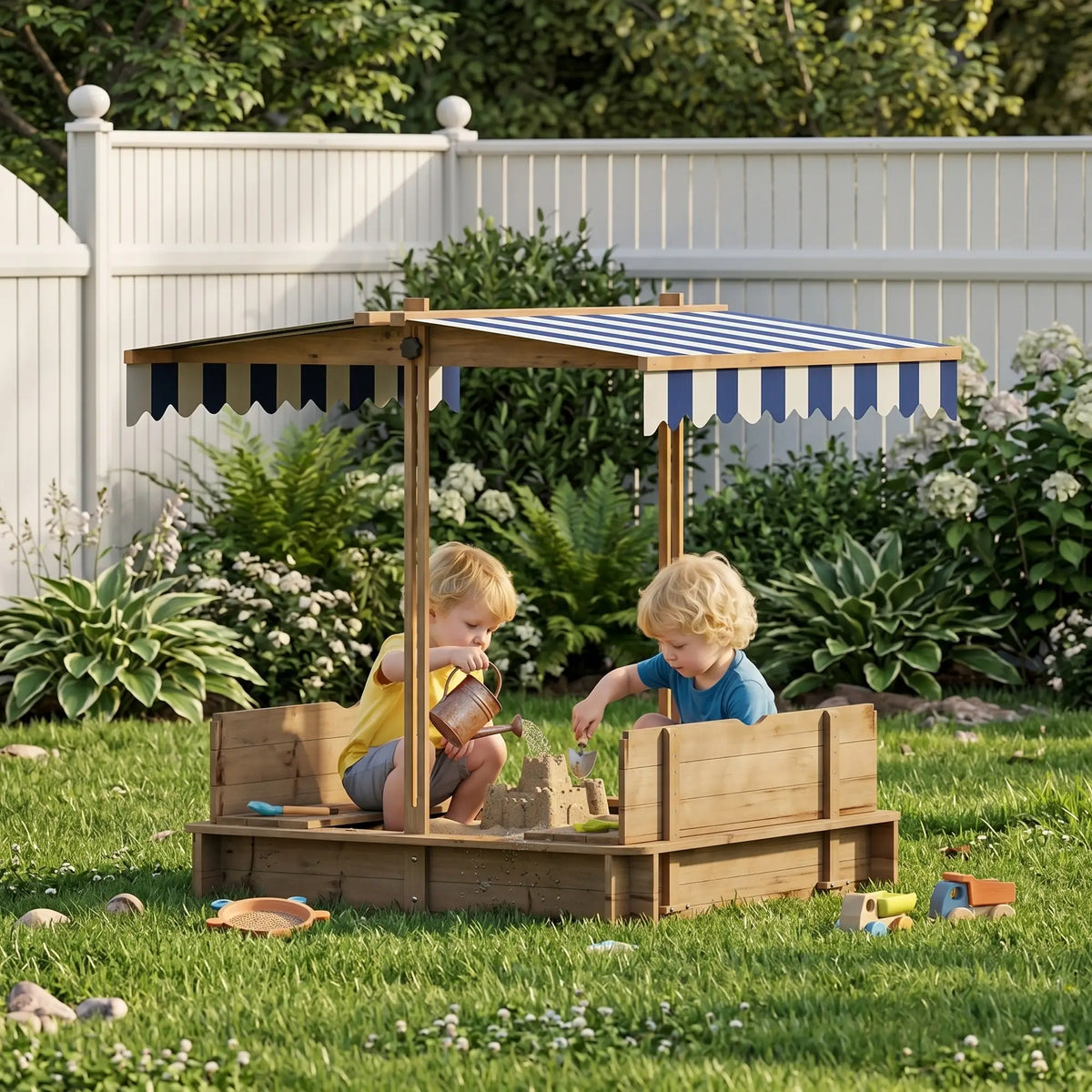 Wooden Kids Sandbox with Cover, Foldable Bench Seats, Adjustable Canopy, Red Sandboxes & Accessories at Gallery Canada