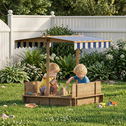 Wooden Kids Sandbox with Cover, Foldable Bench Seats, Adjustable Canopy, Red Sandboxes & Accessories at Gallery Canada