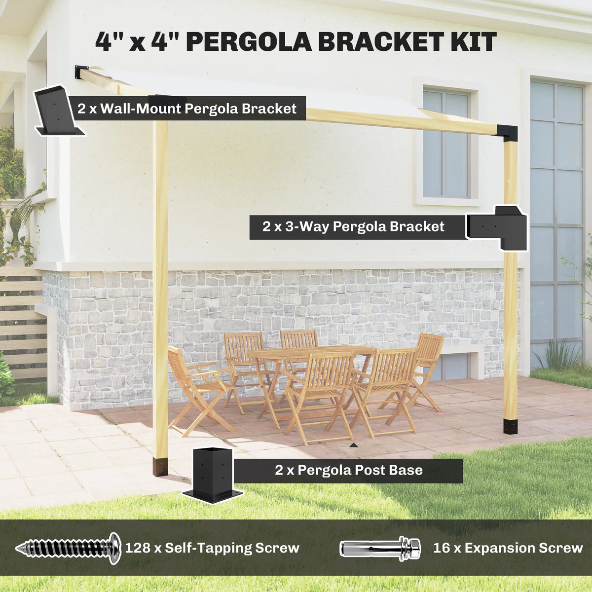 15° Slanted Pergola Bracket Kit, 3.6" X 3.6" Lumber, Black Pergolas at Gallery Canada