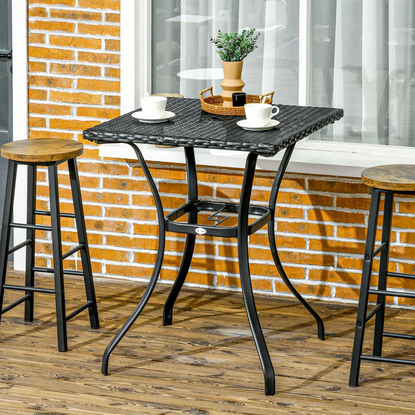 34 Inch Outdoor Wicker Dining Table, PE Rattan Coffee Table, Black Patio Side Tables at Gallery Canada