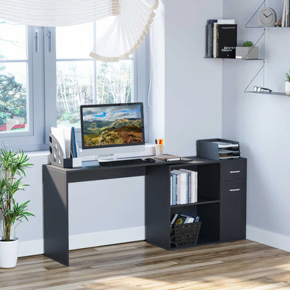 180° Rotating Corner Desk, Storage Shelf Cabinet, Black Writing Desks at Gallery Canada