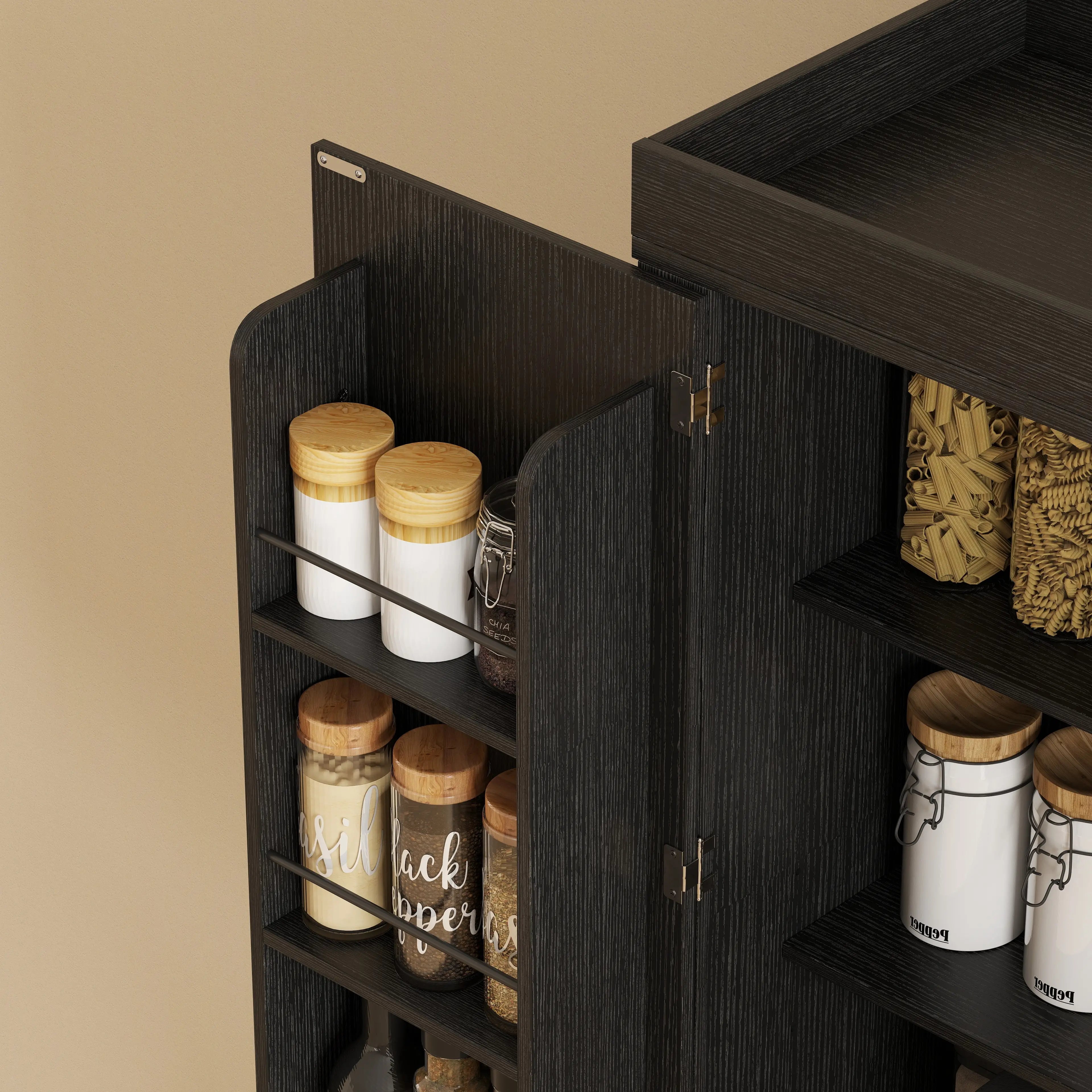72 Inch Kitchen Pantry Cabinet, Farmhouse Storage, 4 Barn Doors, Black Kitchen Pantry Cabinets at Gallery Canada