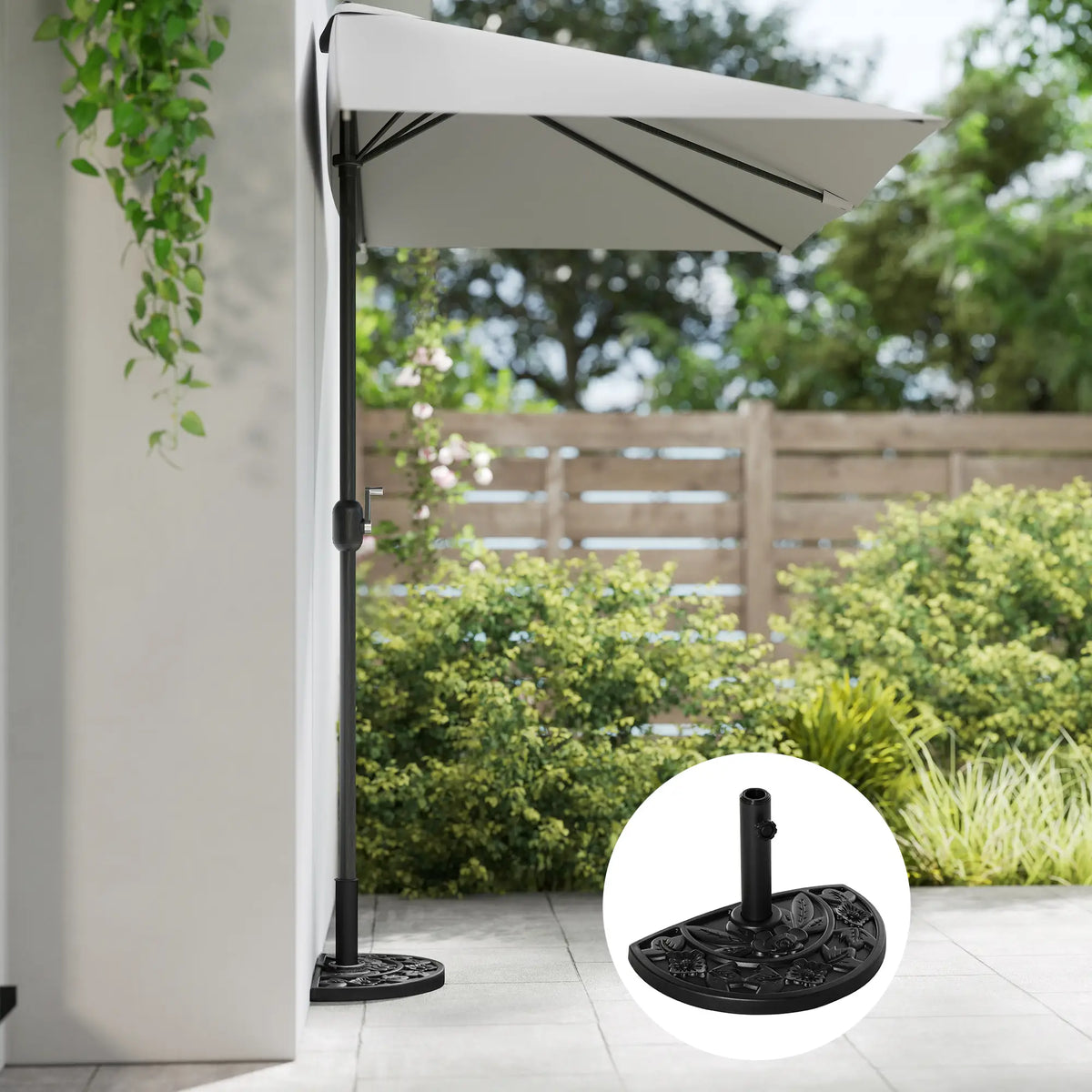 Heavy Duty Half Umbrella Base 20 lb, Outdoor Patio Stand, Black Umbrella Bases at Gallery Canada