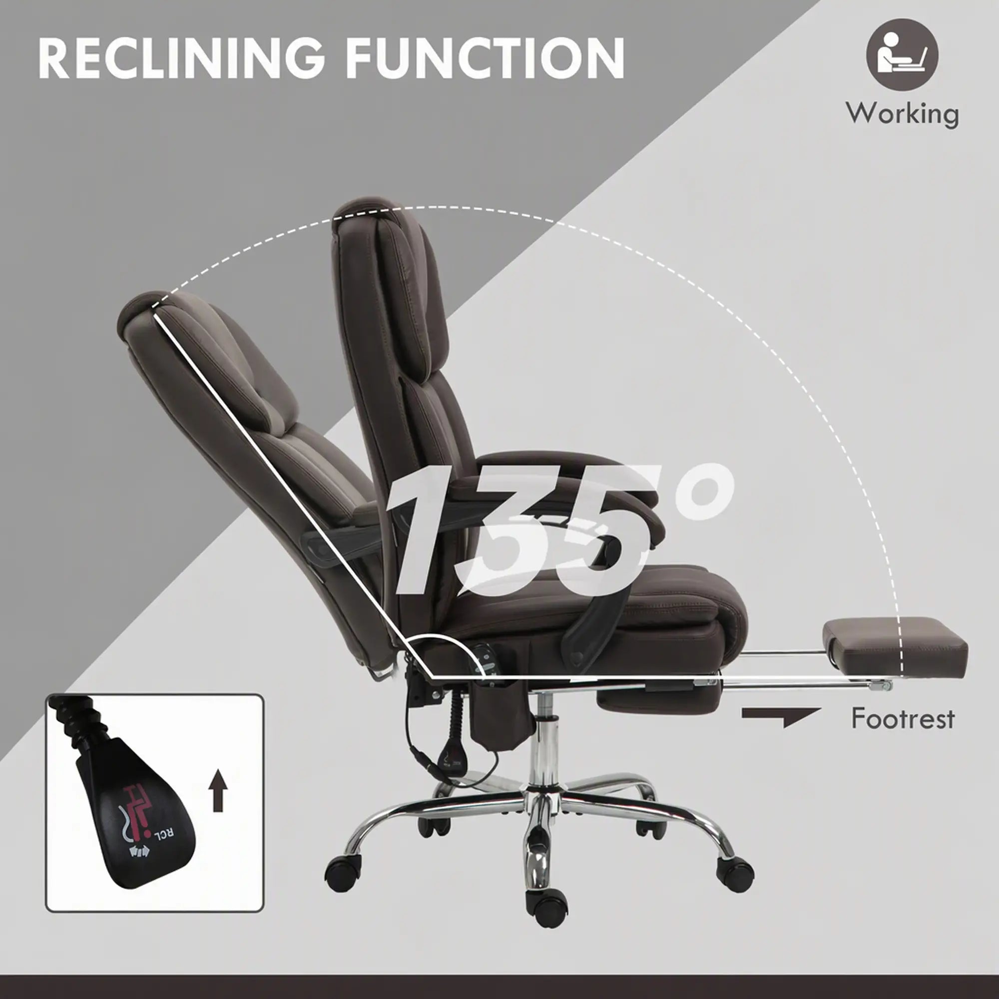 Massage Office Chair, Reclining Executive Chair, 6-Point Vibration, Footrest, Dark Brown Massage Chairs at Gallery Canada