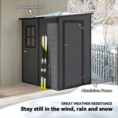 4'x5' Dark Grey Garden Storage Shed, Lockable Tool House, Dark Grey