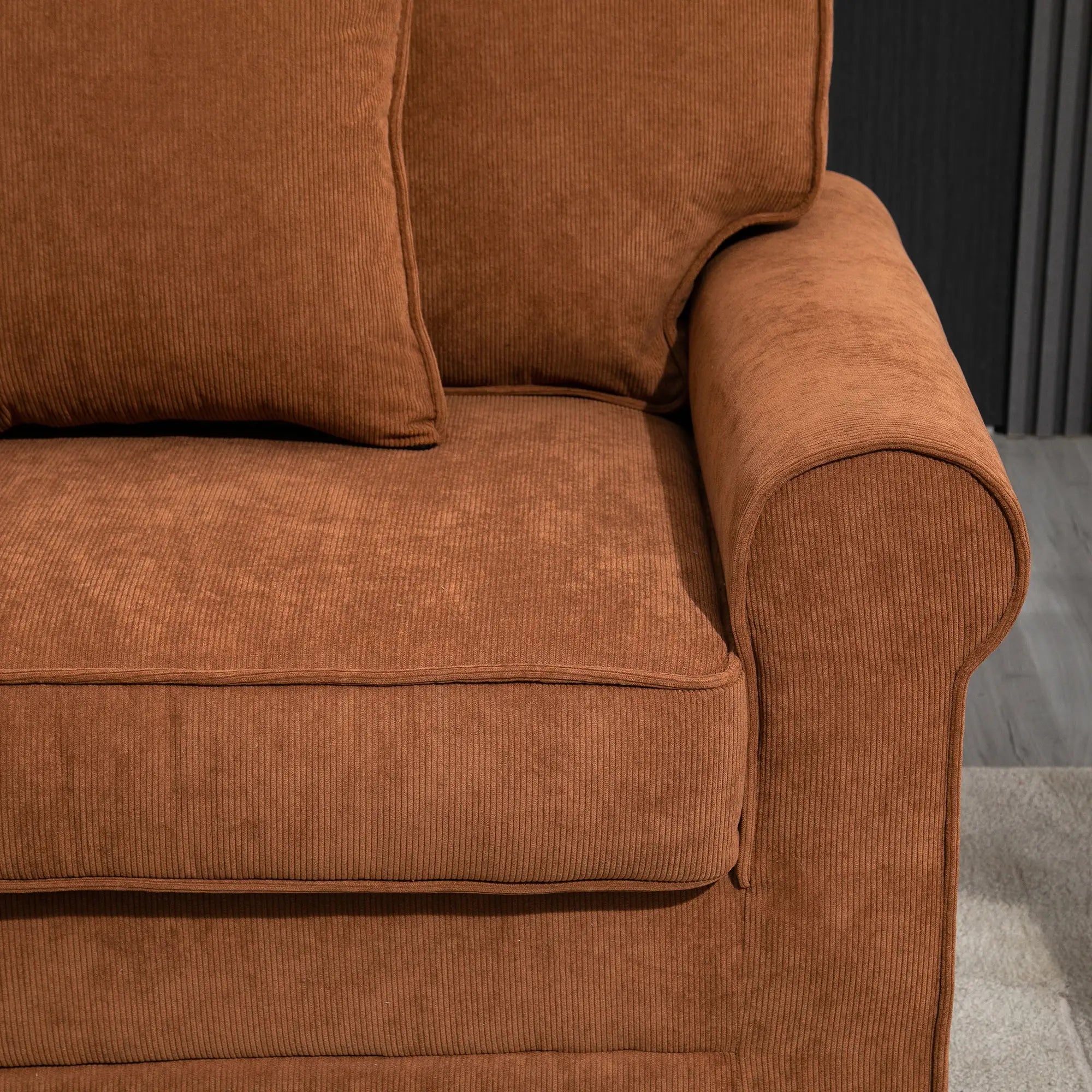 Modern 3 Seater Sofa, Corduroy Couch, Pine Wood Legs, Brown, Brown 3-Seater Sofas at Gallery Canada
