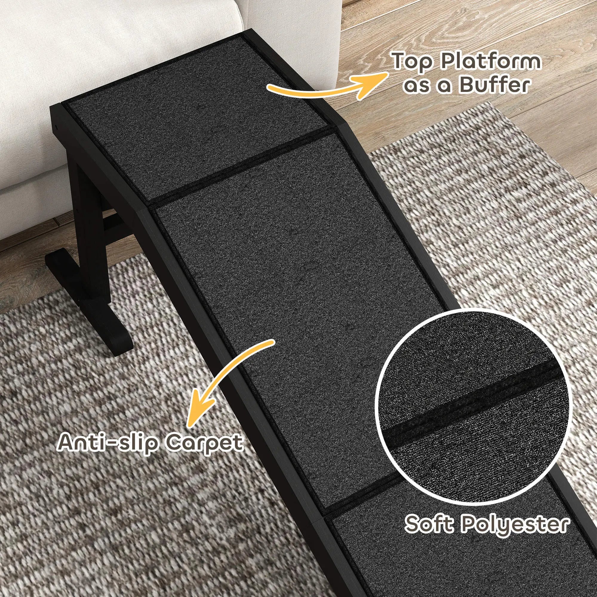 Pet Ramp Bed Steps, Non-Slip Carpet Top, Pine Wood, 59