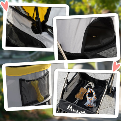4 Wheels Pet Stroller, Folding Carrier for Small Dogs, Detachable, Yellow Dog Bike Trailers & Strollers at Gallery Canada