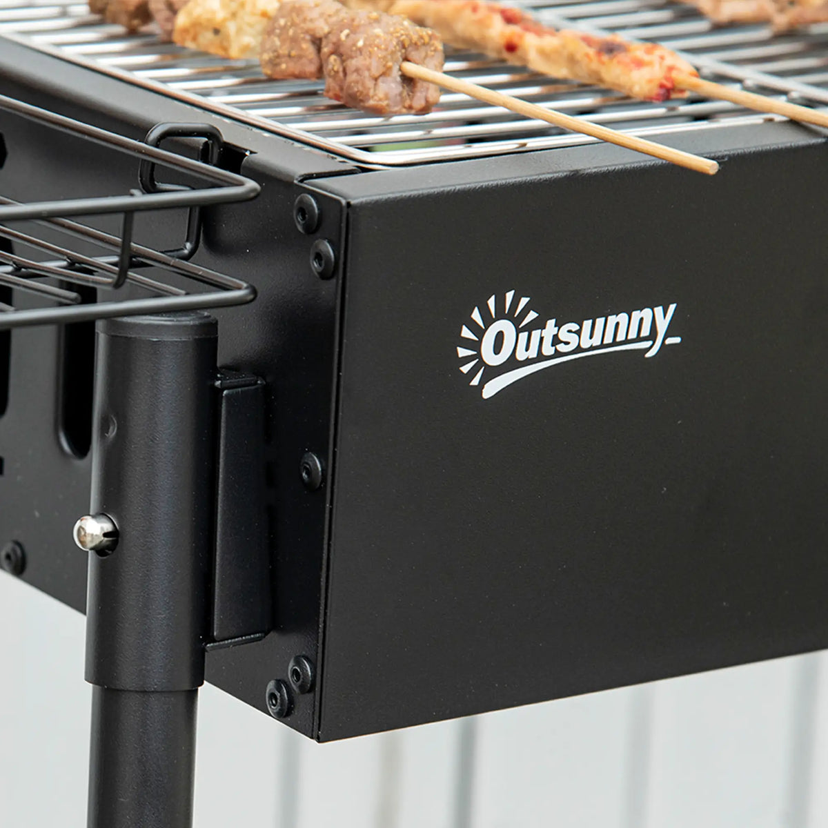 Portable Charcoal Grill With Side Baskets, Hooks, Nets, Black